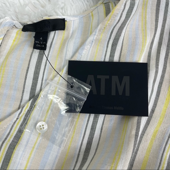 ATM Striped Long Sleeve Linen Skater Skirt Dress NWT Size 4 - Picture 8 of 11